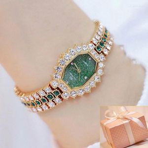 Montres-bracelets BS Diamond Watch Femmes avec boîte d'origine Strass Élégant Vert Femme Robe Montres-bracelets Relogio Feminino