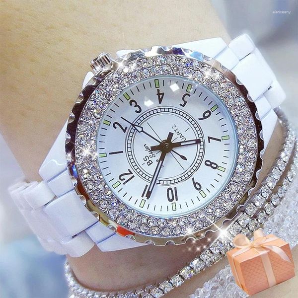 Relojes de pulsera BS elegante reloj de cerámica para mujeres envío gratis marcas de lujo diamantes de imitación impermeables damas montre femme 2024