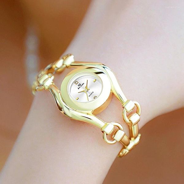 Relojes de pulsera BS Moda Relojes de mujer 2023 Oro Pequeño Dial Reloj de pulsera de mujer Correa de acero inoxidable Reloj impermeable