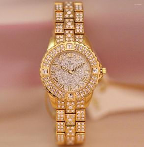 Montres-bracelets BS Glacé Luxe Cristal Diamant Montre Femme 32Mm Or Rose Argent Bling Bracelet Cadeau À Petite Amie Relogios Femeninos