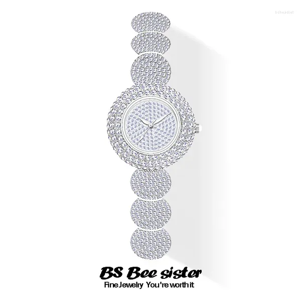 Relojes de pulsera BS Estilo coreano Reloj de cadena Calidad Mujer llena de diamantes Moda de cuarzo
