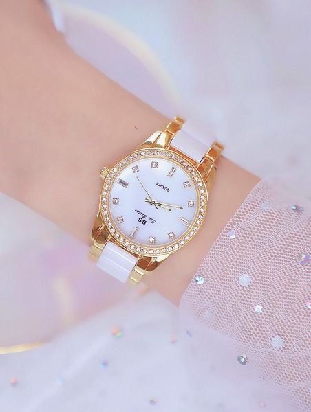 Montres-bracelets BS Style Céramique Montre Or Femmes Plein Diamant Dames De Luxe Casual Robe Bracelet Quartz