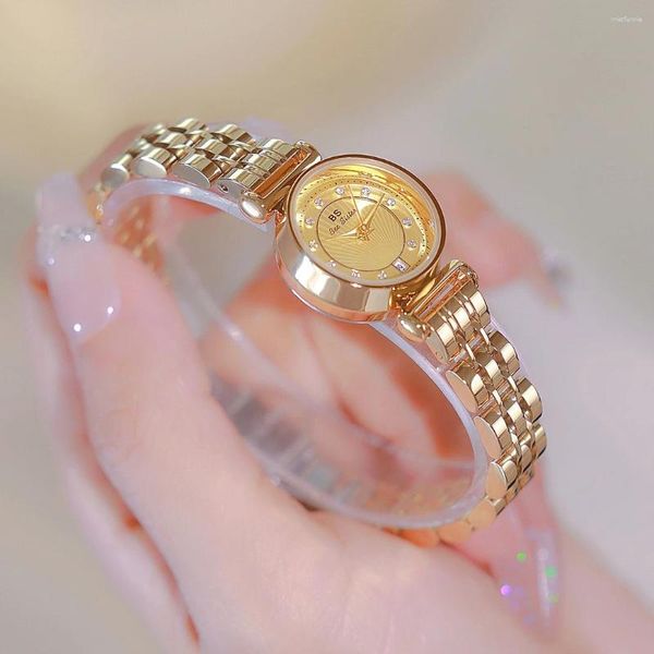 Relojes de pulsera BS Relojes de oro para mujer Pulsera pequeña Reloj de cuarzo Reloj de moda de acero inoxidable para damas de alta calidad