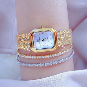 Montres-bracelets BS femmes montre or strass Bracelet montre-bracelet Simple argent diamant carré pour cadeau