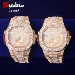 Montre-bracelets Bubble Letter Men Watch Ice Quartz Clock Luxury Baguette Business Business Afficier Relogio Masculio 2021 TREND D240417