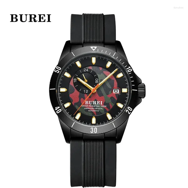 Montre-bracelets Burei 500m Diving Men Watch Automatic Mechanical Rubber Band Vintage Sapphire 42 mm Reloj Hombre Areal inoxydable