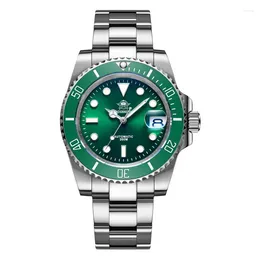 Relojes de pulsera Business Green Water Ghost Reloj mecánico automático Tira de acero Espejo de zafiro Buceo para hombres