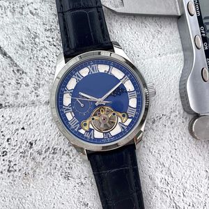 Montres-bracelets d'affaires de luxe pour hommes, marque supérieure de styliste, mouvement mécanique automatique, phase de lune, volant d'inertie, bracelet en cuir, montres-bracelets pour hommes