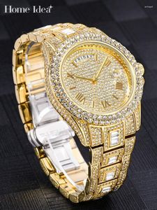 Relojes de pulsera Oficina de negocios Hombres Diamantes de lujo Reloj de pulsera de cuarzo Botón pulsador Cierre oculto Moda