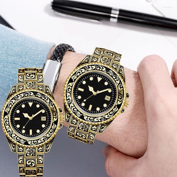 Montres-bracelets montre d'affaires pour hommes 2023 Top marque hommes montres en acier inoxydable sculpture horloges Auto Date Quartz cadeau porter