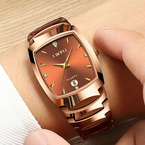 Montres-bracelets Montre d'affaires pour hommes Top étanche cadran carré or rose mâle en acier inoxydable Relogio Masculino