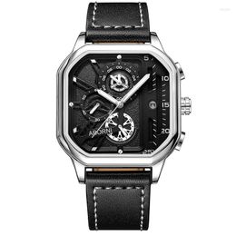 Montres-bracelets montres d'affaires pour hommes haut militaire en cuir montre-bracelet homme horloge étanche lumineux chronographe montre-bracelet