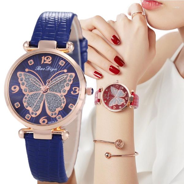 Montres-bracelets Papillon Diamant Cadran Conception Femmes Montres À Quartz Mode Casual Dames Femme En Cuir Horloge Montre Femme