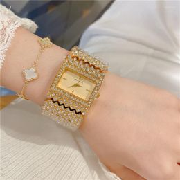 Montres-bracelets Cacaxi De Luxe Plein Diamant Femmes Bracelet Montre Ensemble De Mode Alliage Bande Montres À Quartz Relogio Feminino Montre Femme A241S