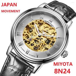 Polshorloges cadisen heren monteur horloge miyota 8n24 82S0 beweging automatische top lederen band saffier spiegel waterdichte duik horloges
