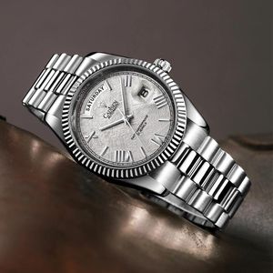 Relojes de pulsera CADISEN Meteorito Gris Reloj Mecánico Automático Top Business Impermeable MIYOTA 8285 Movimiento Hombres Watc