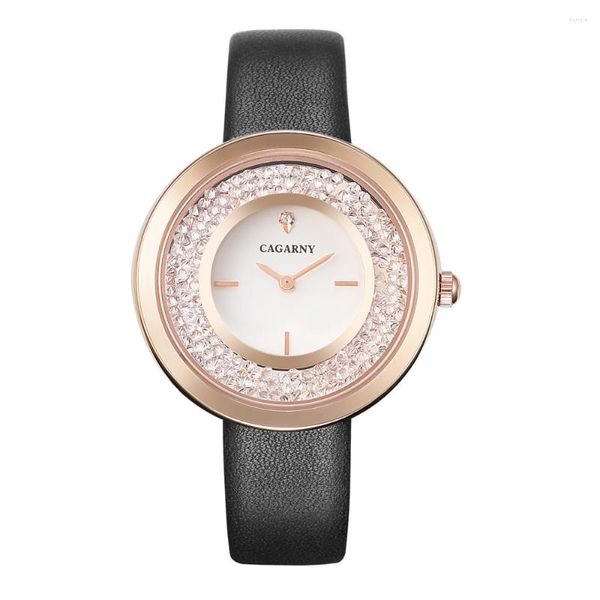 Montres-bracelets Cagarny Hip Hop Ice Out Femmes Montres De Luxe Bling Diamants Montre Femme Horloge Rose Or Étanche Mode Dames Montre-Bracelet