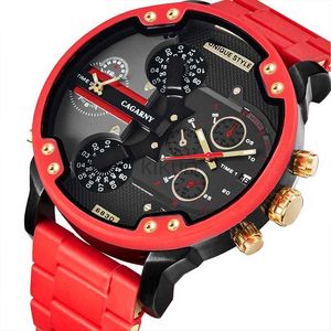 Montres-bracelets Cagarny hommes montres en or rouge grand cadran de luxe haut de gamme quartz bande en acier montres-bracelets militaires pour hommes date automatique double heure 24329