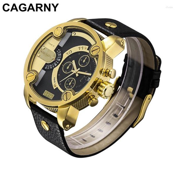 Relojes de pulsera Reloj de cuarzo Cagarny para hombre, relojes de cuarzo informales para hombre, reloj deportivo dorado del ejército ruso, reloj con pantalla de zona horaria dual para hombre