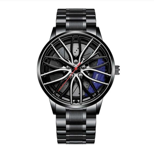 Relojes de pulsera Relojes de coche para hombre Reloj de pulsera de cuarzo de acero inoxidable resistente al agua Relojes deportivos para hombre con diseño de cubo de llanta de rueda de coche 240319