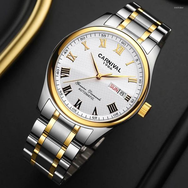 Montre-bracelets Carnival 2024 Men d'horloge Lumineuse 30m Business de mode imperméable montre Luxury Sapphire Glass Mirror Relogio Masculino 8666