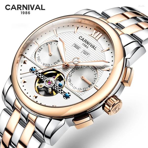 Montre-bracelets Carnival Fashion Tourbillon Mechanical Watch Mens Mens Top Brand Luminal imperrophethory Horloge Men Business Automatic Wristwatch