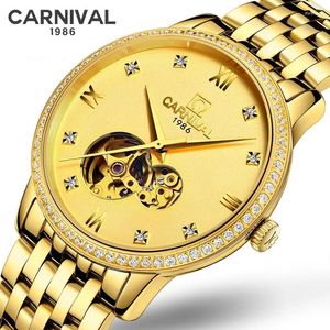 Montre-bracelets Carnival Miyota Movement Hollow Mechanical Watch for Men en acier inoxydable imperméable Sapphire Gol