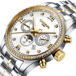 Montres-bracelets carnaval suisse hommes montres mécaniques hommes multi-fonction diamant étanche Phase de lune horloges C8734