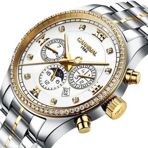 Horloges Carnaval Zwitserland Herenhorloges Mechanisch Heren Multifunctionele Diamant Waterdicht Maanfase Klokken C8734