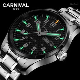 Relojes de pulsera Carnival T25 Tritium Gas Reloj de cuarzo luminoso Hombres Relojes impermeables para hombre Reloj de cristal de zafiro Relogio masculino 564