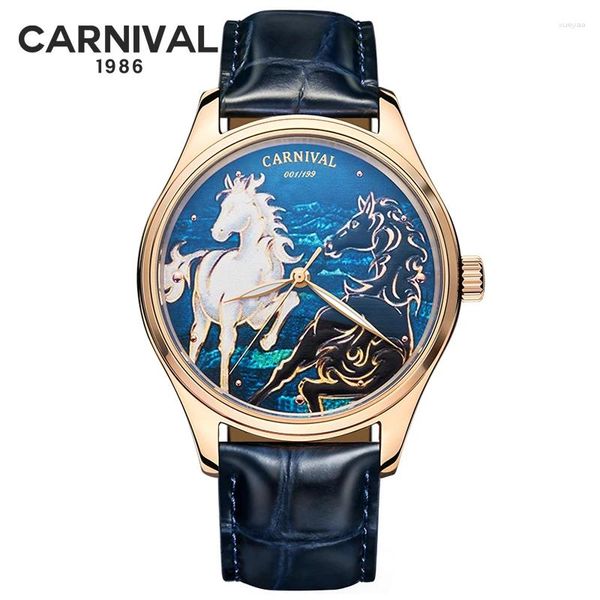 Montre-bracelets carnaval top marque zodiac cheval miyota mécanique montre pour hommes sapphire imperméable mode automatique masculine