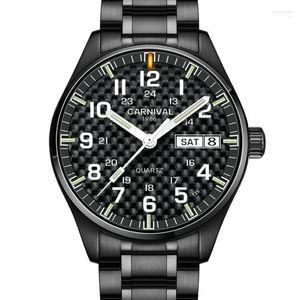 Polshorloges Carnival Top Quartz Watch Men T25 Tritium Luminous Mens Black Full Steel waterdichte horloges Relojes 291W