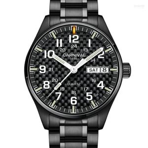 Polshorloges Carnival Top Quartz Watch Men T25 Tritium Luminous Mens Black Full Steel waterdichte horloges Relojes 314J