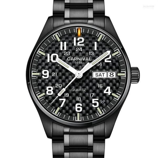 Relojes de pulsera Carnival Top Reloj de cuarzo Hombres T25 Tritio Luminoso para hombre Negro Acero completo Relojes impermeables Relojes 251m