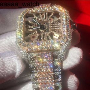 Horloges Carters Diamonds Horlogeversie Vvs1 Rose Gold Mixed Sier Skeleton Pass Tt Quartz Uurwerk Top Heren Luxe Iced Out Saffier