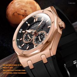 Montreuses de bracelet Casual Earth Automatic Man Regardez les dernières montres mécaniques du polygone rose pour les hommes en acier inoxydable lumineux imperméable Montre