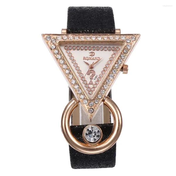 Relojes de pulsera Relojes casuales para mujer Moda Triángulo Diamante de lujo Dial Banda de cuero Cuarzo Mujer Reloj Reloje Mujer