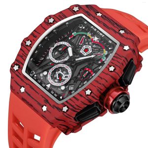 Montres-bracelets Casual Hommes Mode Sport Rouge Montre Chronographe Fonction Chronomètre Bracelet En Caoutchouc Auto Date Mâle Luxe Montre-Bracelet Horloge