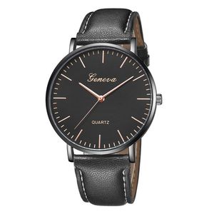 Polshorloges Casual Men Watches Geneva Brown Leather Band Quartz Ultra Thin Mens Relogio Masculino Reloj Hombre