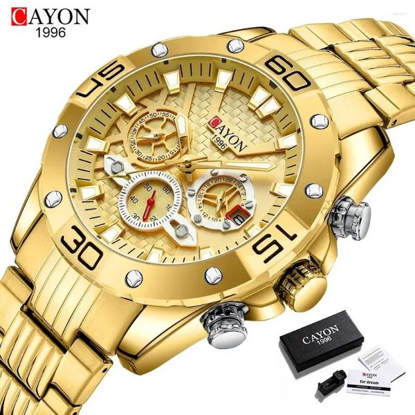 Montres-bracelets Cayon Watchs Fashion For Men Luxury Luxury Original Classic Quartz Chronograph Chronograph Sport Sparproof Steel Band Wristwatch