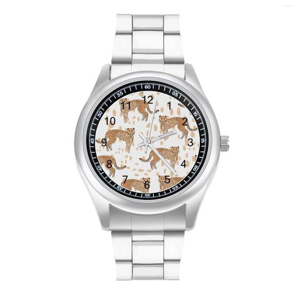 Relojes de pulsera Patrón de guepardo Reloj de cuarzo de leopardo Animales salvajes Negocios Muñeca ordenada Diseño de acero Reloj de pulsera de niña de buena calidad