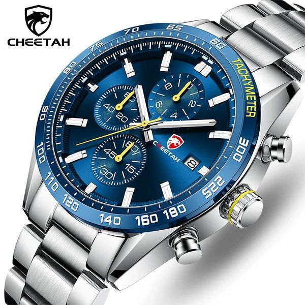 Montre-bracelets Cheetah Watch Men Top Top en acier inoxydable Business Quartz Homme montres Chronograph Casual Sport