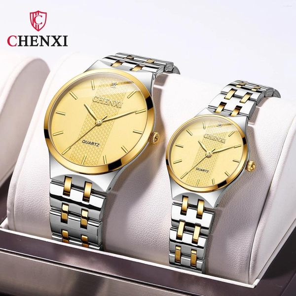 Montre-bracelets Chenxi 055b couple montre un style d'entreprise étanche hommes femme en acier quartz montres de poigne