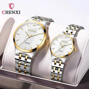 Montres-bracelets CHENXI 055B Couple montres pour femmes et hommes en acier inoxydable étanche montres à Quartz mode luxe horloge ensemble cadeaux 231213