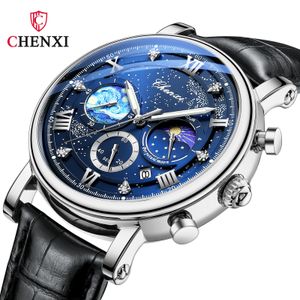 Montres-bracelets Chenxi 972 Sun Stars multifonction mode hommes phase de lune calendrier calendrier montre à quartz homme 230905