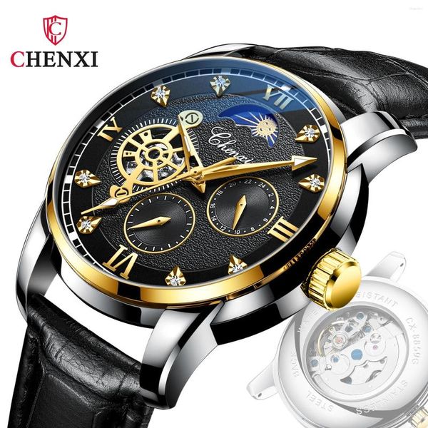 Montres-bracelets CHENXI affaires évidé mécanique hommes montre R Phase bracelet en cuir étanche lumineux automatique homme horloge