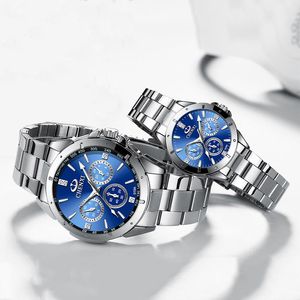 Montres-bracelets CHENXI Couple Montres pour les amoureux Mode Casual Analog Quartz Montre-bracelet en acier inoxydable Argent Hommes Montre Femmes Étanche Cloc