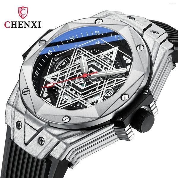 Relojes de pulsera CHENXI Moda Reloj de lujo para hombres Fecha impermeable Cinta de silicona Cuarzo Deportes de alta calidad Reloj de manos luminosas