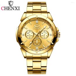 Mujeres de pulsera Chenxi Luxury Golden Dial Mens Relojes Moda Quartz Watch Men Muñeco de negocios impermeable de acero inoxidable