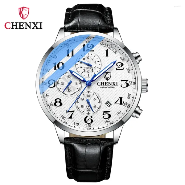 Relojes de pulsera CHENXI Reloj de lujo Hombres Reloj de pulsera de cuarzo de cuero Cronógrafo impermeable Luminoso Correa de acero inoxidable Relojes para